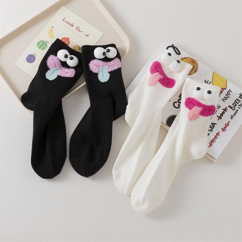 3 Pairs Women's Spring Summer New Cotton Socks Cute Cartoon Ugly Cute Little Eyes MidTube Pile Pile Socks Sweet Style Kawaii