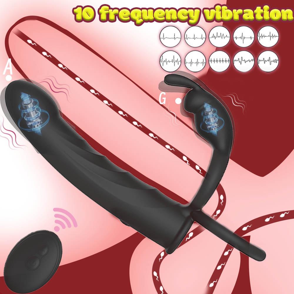 Strap On Penis Butt Plug Anal Sex Toys with Vibrating Cock Ring Vibrating Penis Sleeve Male Dildo Vibrators Clitoral Adult Toy