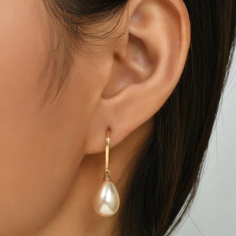 Water Drop Pearl Dangle Earrings Temperamental Women's Hook Earrings Irregular Slim Imitation Pearl Hanging Earrings Brincos