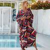 Lässige Boho Bikini Cover-ups Blattdruck Übergroßes Strand-Cover-Up Offene Vorderseite Langes Kleid Strandmode Für Damen