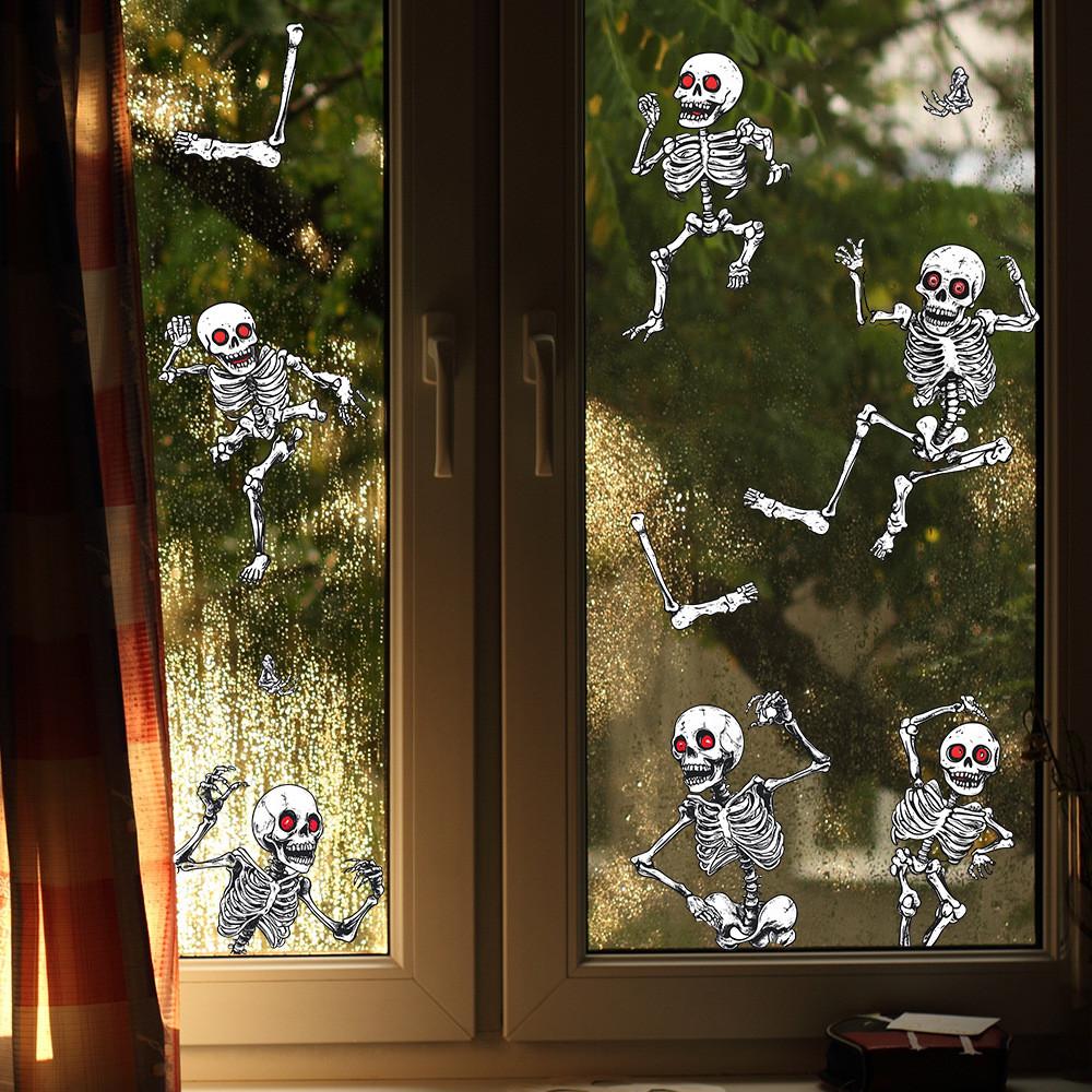 Pvc Skeleton Static Cling Wall Sticker For Halloween Home And Office Decor