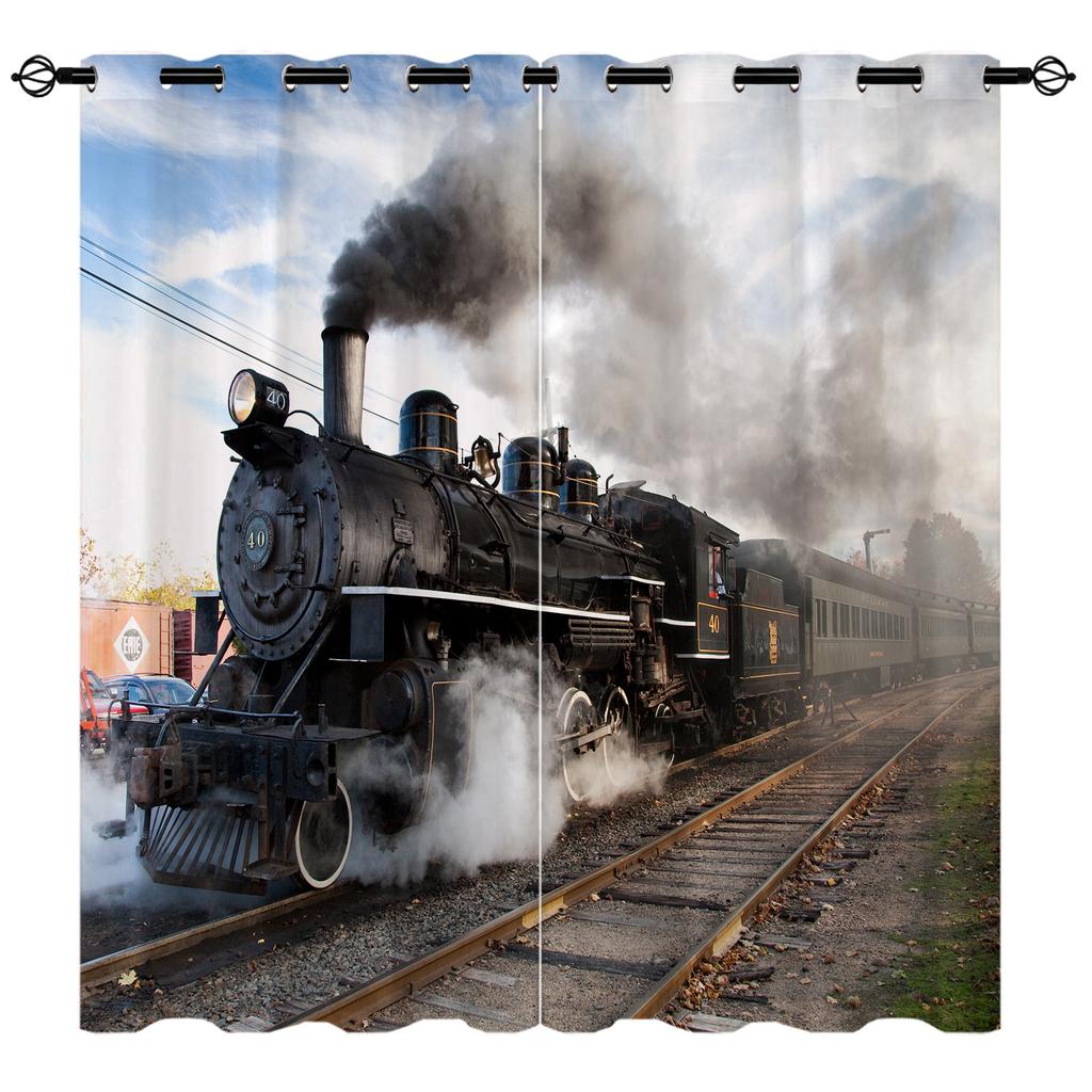 Curtain Retro Train Series 3D Digital Printing High Density Shading