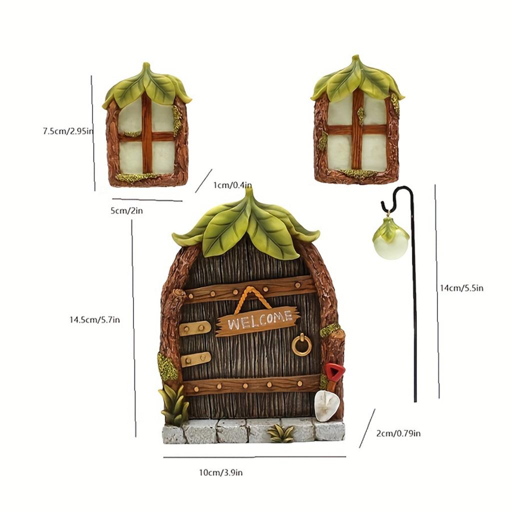 1 Set of Resin Leaf Fluorescent Doors and Windows, Creative Micro Landscape, Large Tree Decoration, Tree Hanging, Palace Decorat