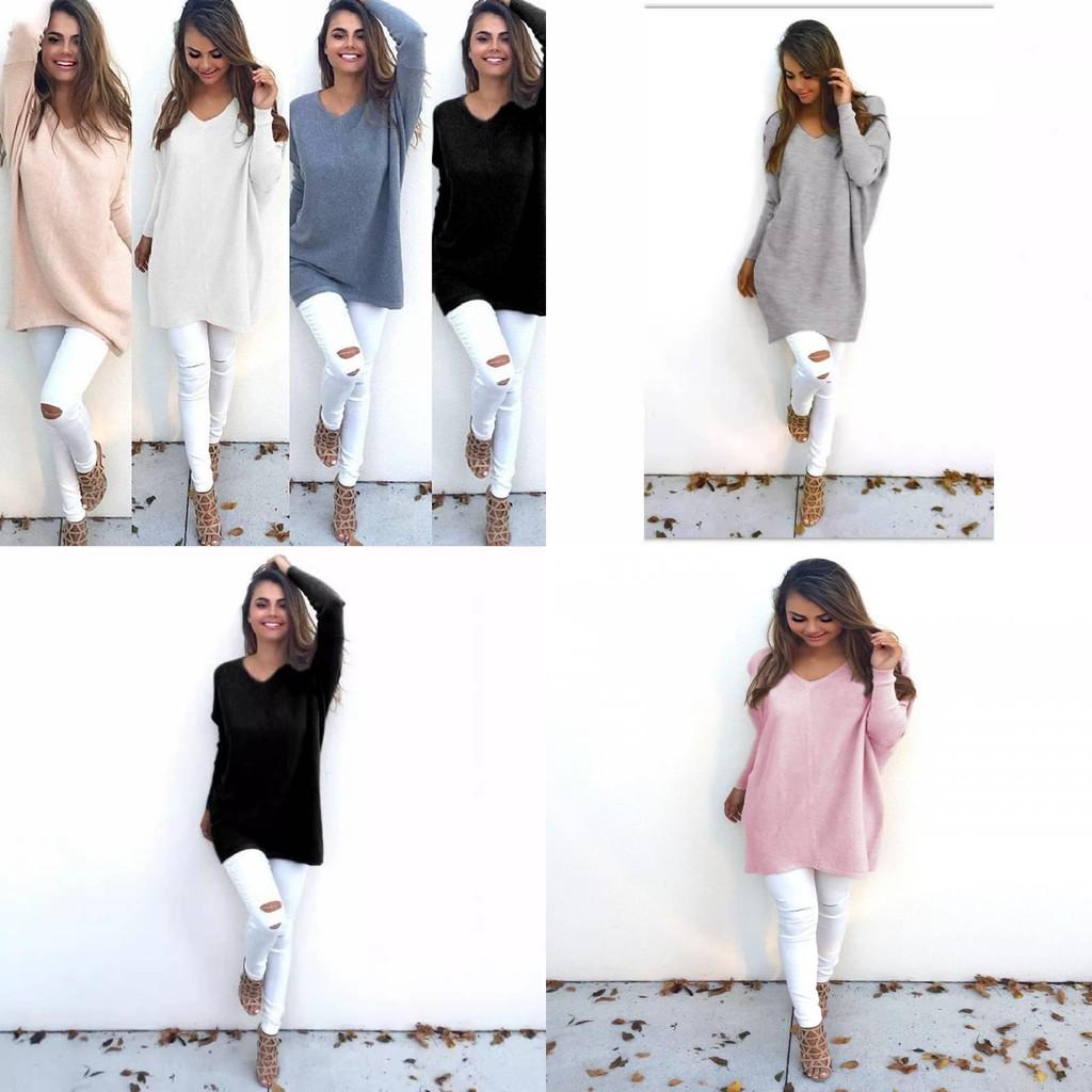 Sweet Girly Vneck Pullover Long Sleeve Top Womens Slim Fit Polyester Autumn Casual