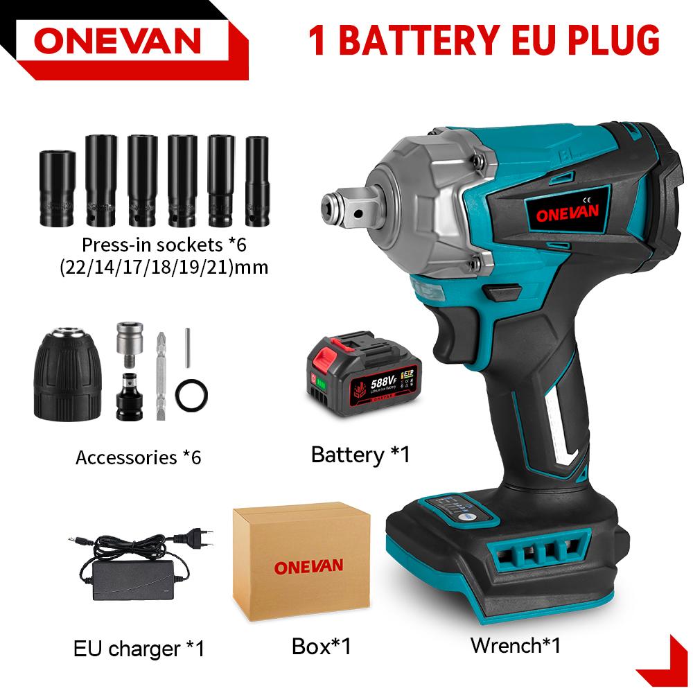 ONEVAN Torque Brushless Electric Impact Wrench 1/2 Inch Cordless Electric Wrench Power Tools For Makita 18V Battery