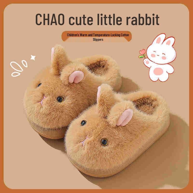 Girls' Winter Velvet Fur Slippers - Warm Indoor Closed-Toe Cotton Shoes for Children and Women