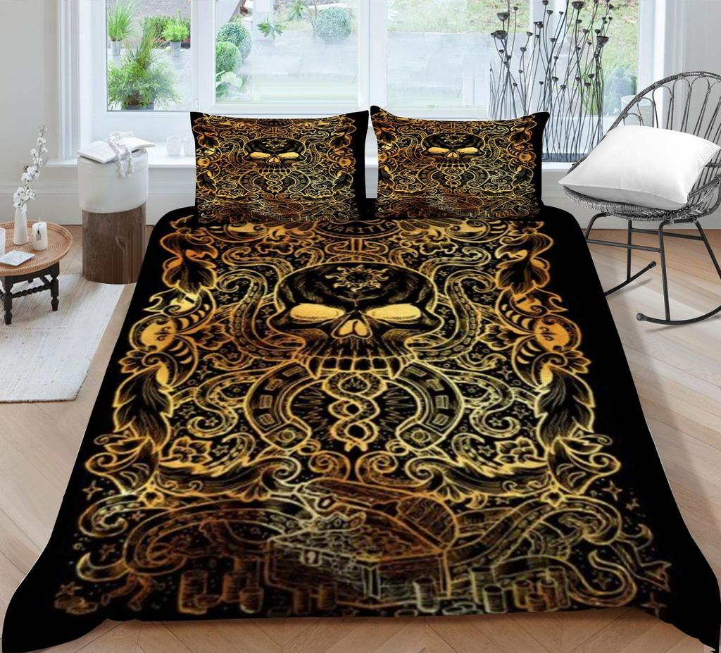 3D-Druck-Schädel-Bettset, atmungsaktiv, Heimbettwäsche mit Kissenbezug, für Kinder, Herren, Teenager, hochwertiger Bettbezug