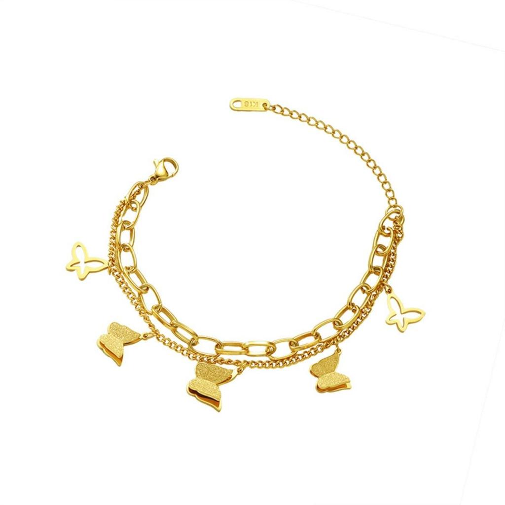 Trendy Titanium Steel Butterfly Double Layer Bracelet for Women - Hip Hop Fashion, Non-Fading, Versatile Jewelry