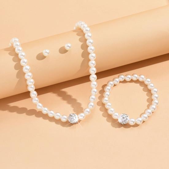 3 Teile/satz Frauen Schmuck Set Faux Perle Ohrringe Halskette Armband Einstellbare Länge Strass Dekor Poliert Prom Party Hochzeit Party Braut Schmuck