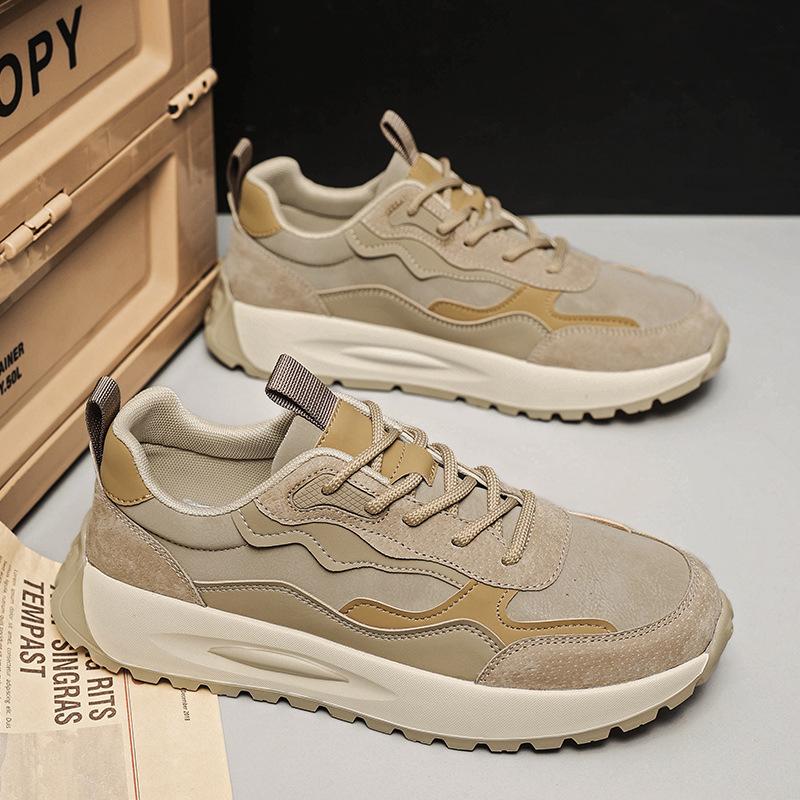 Forrest Gump shoes men's new autumn and winter fashion versatile thick-soled heightening sports shoes men's leather surface breathable hole shoes