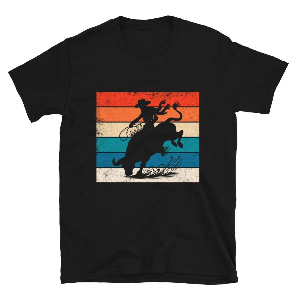 Vintage Retro Bull Riding, Cool Rodeo Design, Bull Rider Coaches Unisex T- Shirt XL