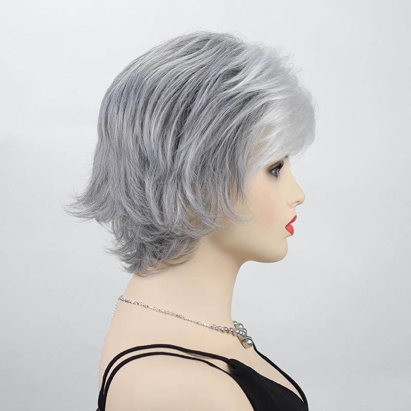 Synthetic Short Grey Wig for Women Natural Curly Wigs with Bangs Grandmother Gifts Old Lady Costume Daily Cosplay Grandma Use