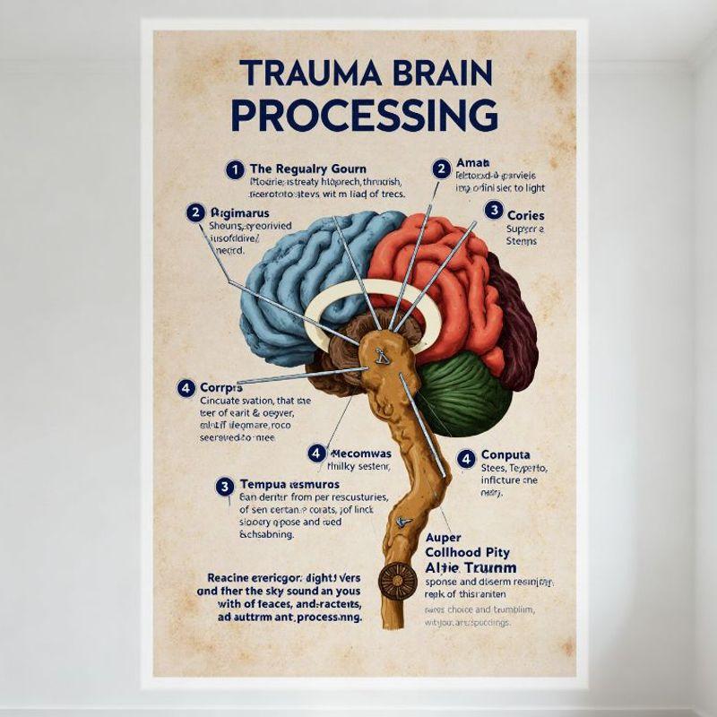 

Vintage Trauma Brain Processing Infographic Metal Tin Sign Educational Brain Structure Poster for Home Bar Man Cave Wall Decor 20x30cm（7.8x11.8inch）
