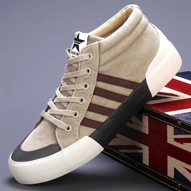 Fashion Men's Casual Shoes Breathable Canvas Shoes High Top Sneakers for Men Lace Up Vulcanized Shoes Non-slip Flats