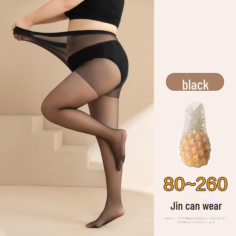 Plus Size Women's Ultra-Thin Black Silk Stockings, Anti-Snag, No-Crotch, Spring/Autumn Style