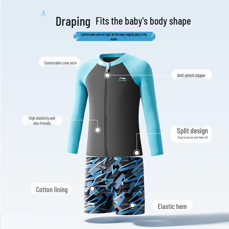 Li-Ning Boy's Long-Sleeve Sun-Protective Two-Piece Swimsuit
