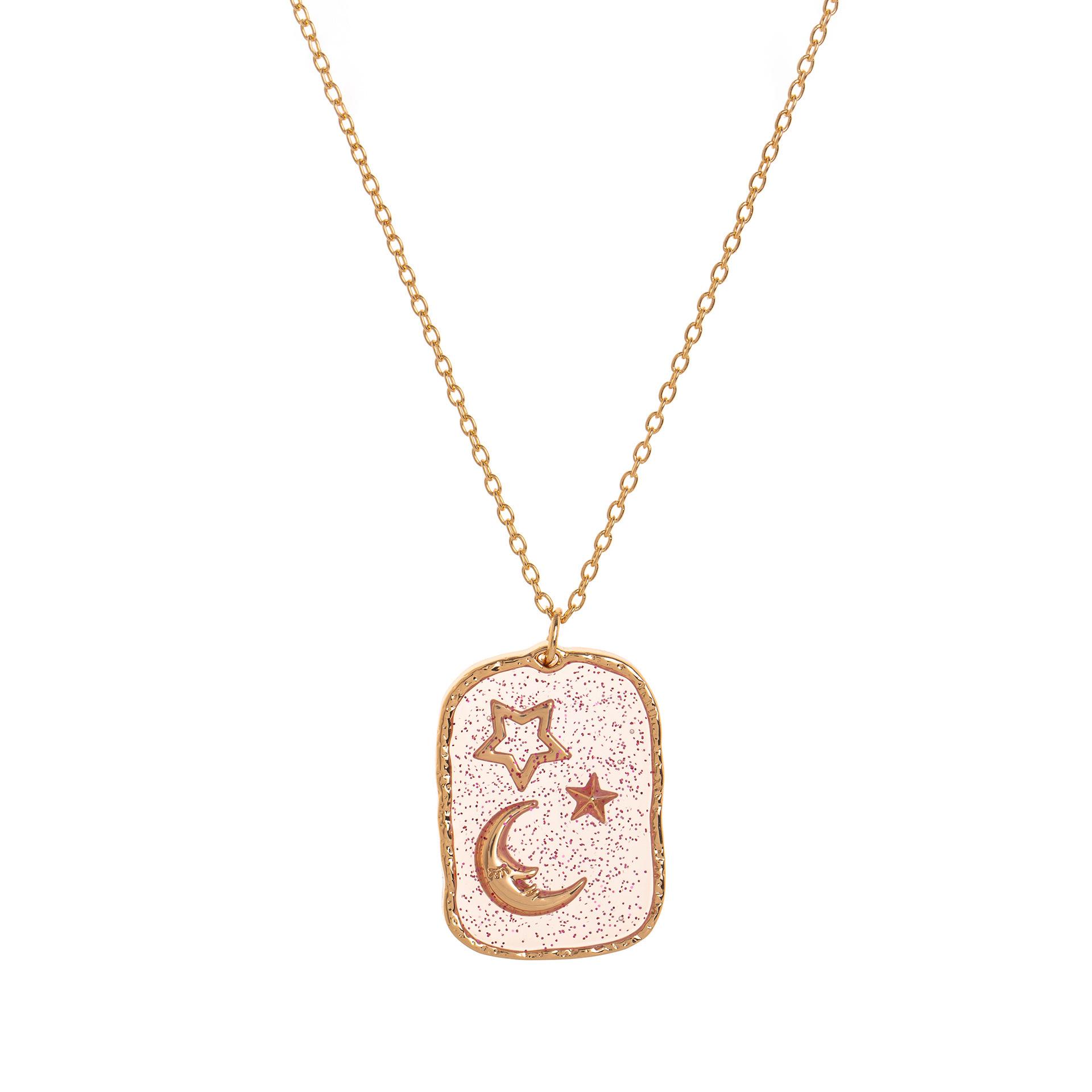 

Windshield Printing Transparent Sun And Moon Stars Love Pendant Necklace 18K Electroplating Color Retention