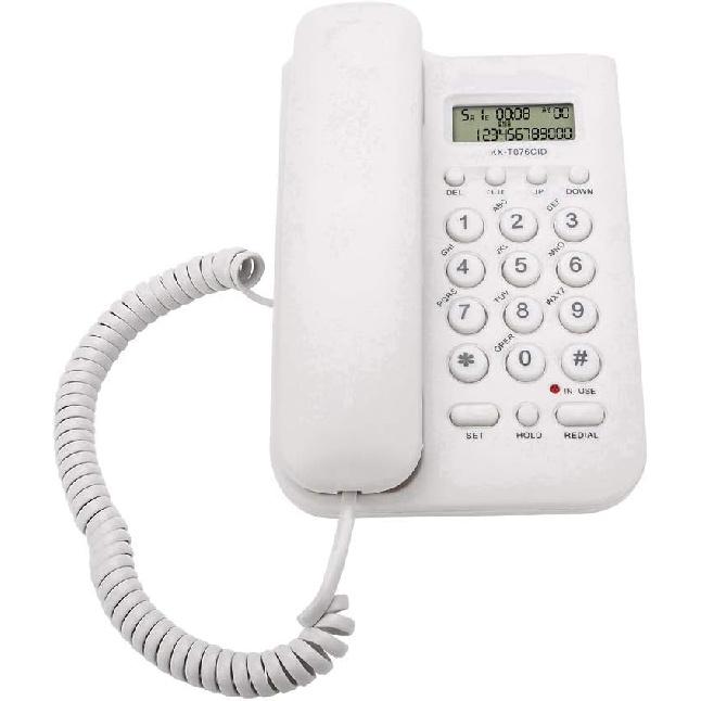 Corded Phone, Desktop Telephone Landline Wired Phone Wall Telephone with Cord and Calls Display, /DTMF Dual System, for Home Office Hotel(White)