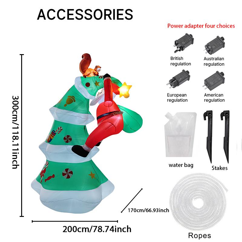 9.84FT Inflatable Santa Climb Xmas Tree Squirrel Toy Yard Party Decor Festive Gift LED Lit Christmas Supplies for Home Ornament