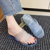 Women's Transparent Crystal Flat Sole Slippers Summer New Open Toe Soft Sole Non Slip Anti Odor Home Slippers Bathroom Slippers