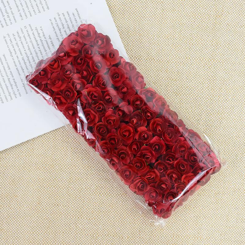 144/288pcs 2cm Mini Paper Rose Artificial Flowers Bouquet For Wedding Home Decoration DIY Scrapbooking Crafts Fake Plants Wreath