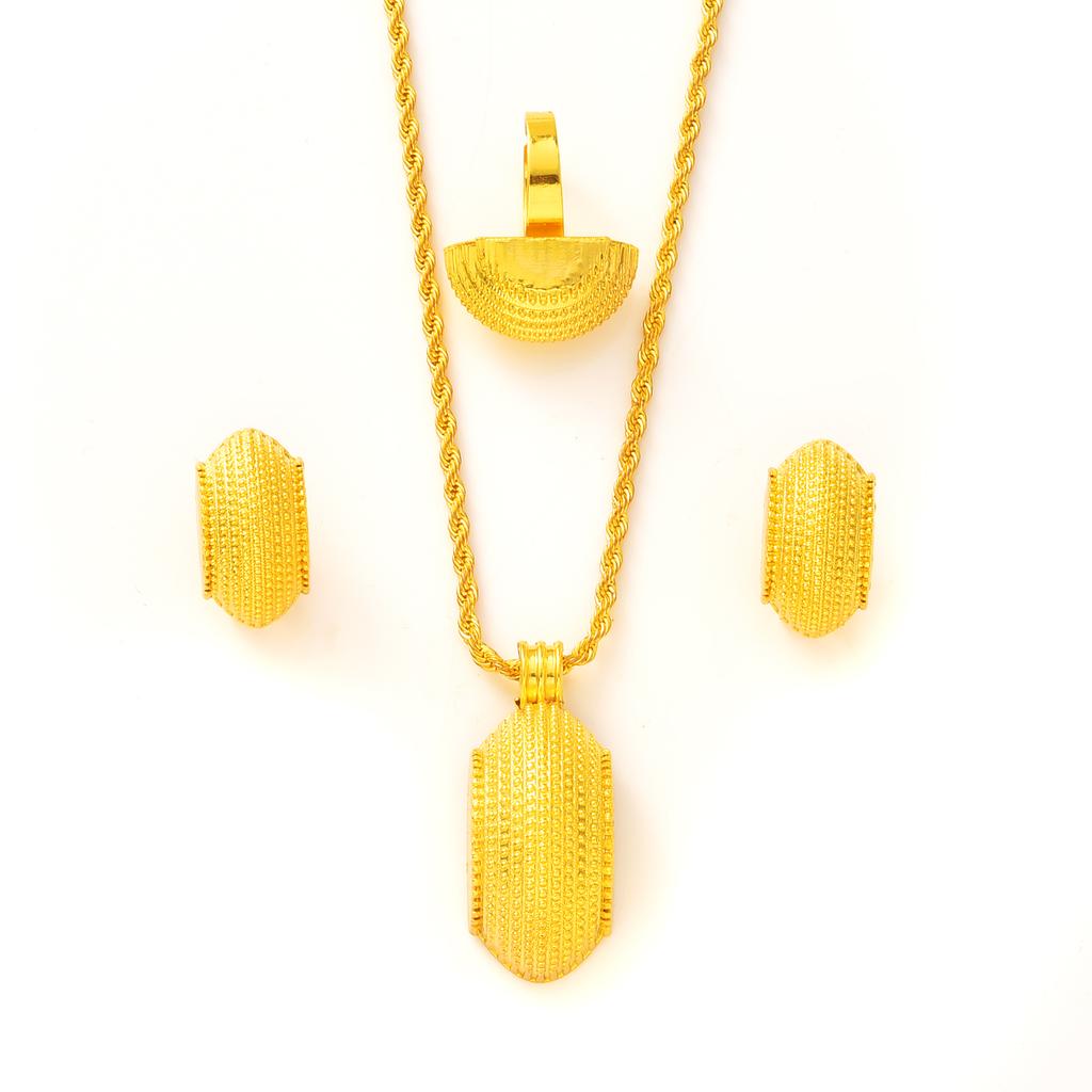 Eritrean Luxury Gold Color Zircon Sets For Women Ethiopian Pendant Earrings Ring Bracelet Africa Dubai Wedding Accessories Gift