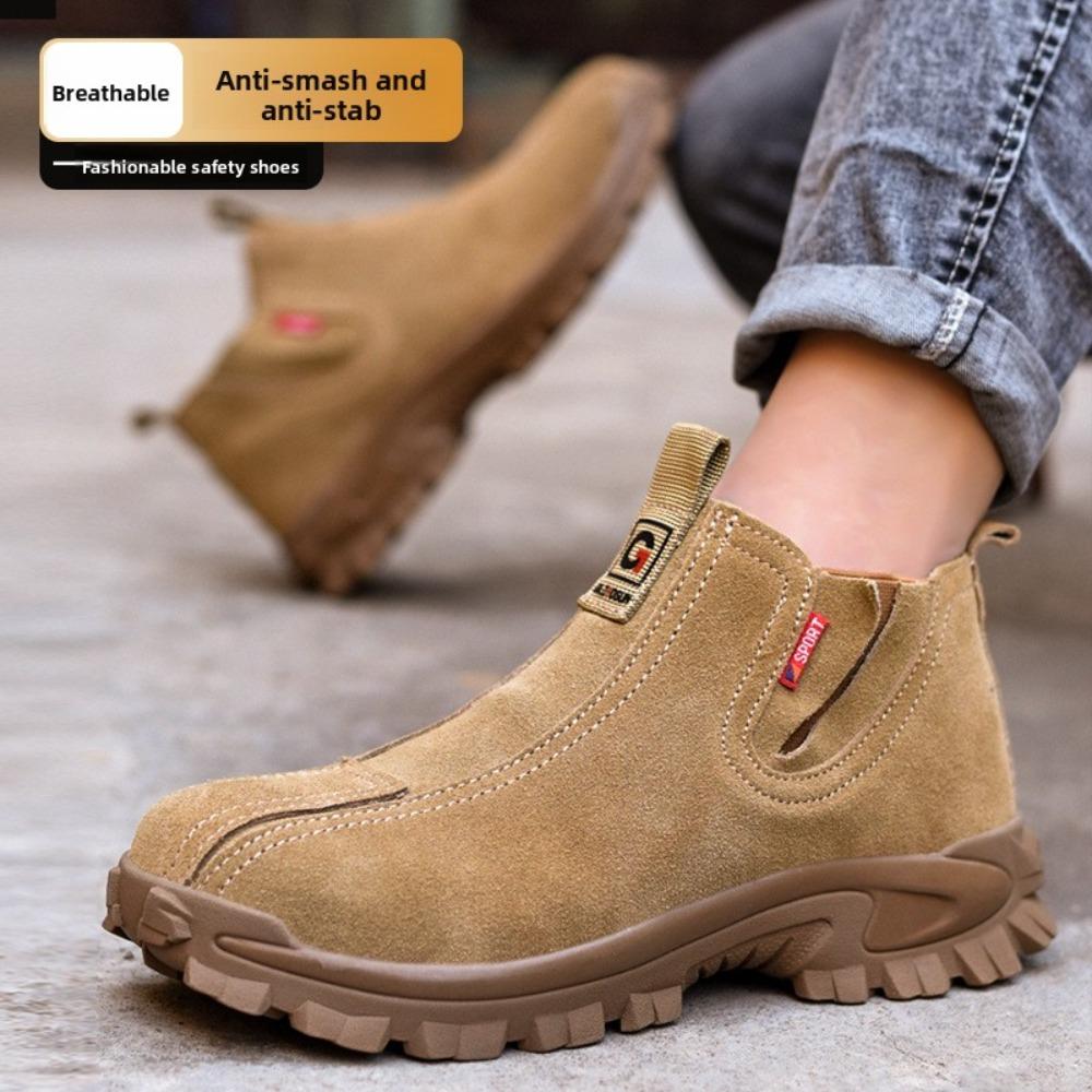 Steel Toe Slip On Work Shoes Anti Smash Anti Puncture Leather Safety Boots For Construction Electric Welder