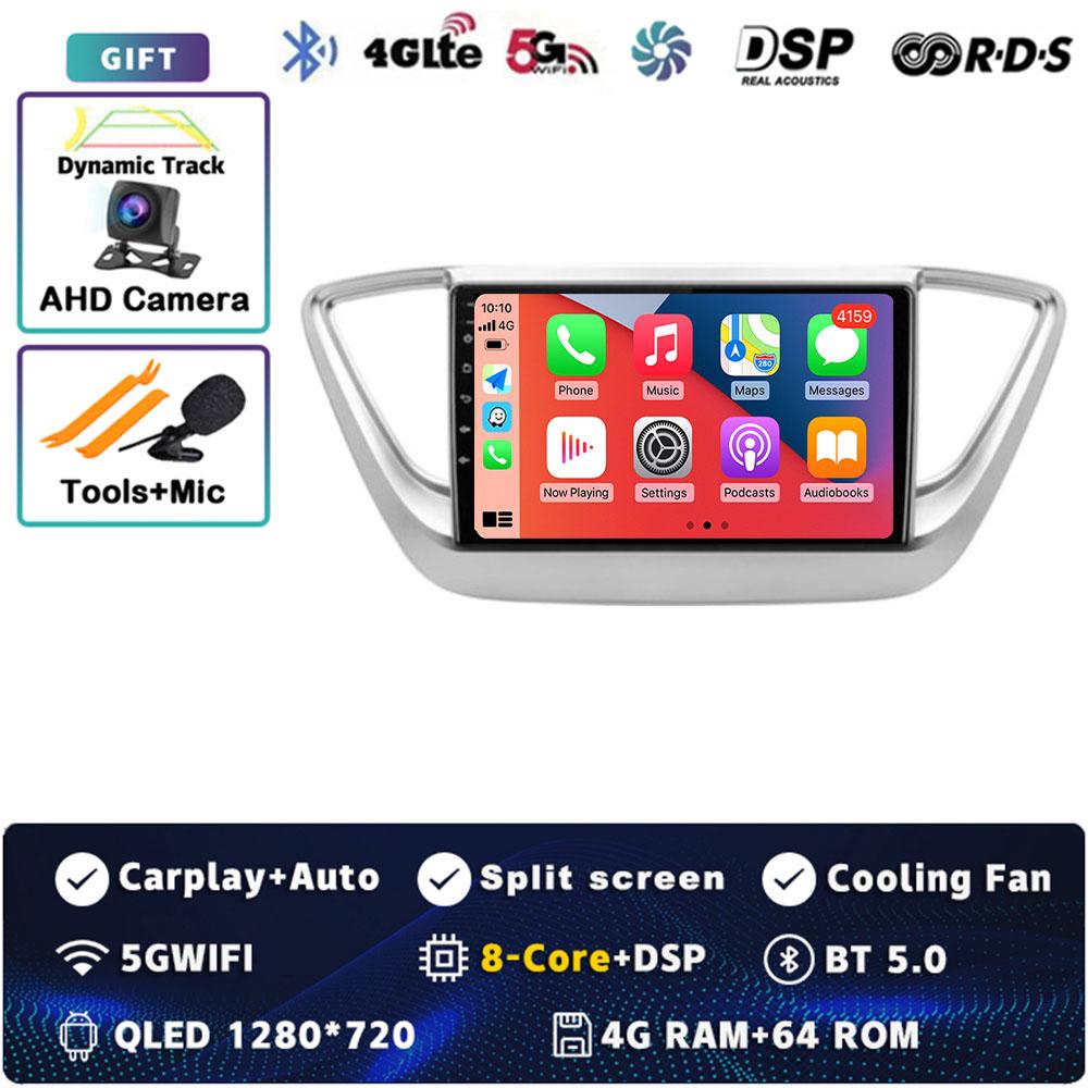 9" Android 14 Carplay Car Radio For Hyundai Solaris 2 Verna 2016-2020 Multimedia Video Player Navigation GPS Stereo 2Din WIFI+4G