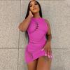 Women's Spring Summer Fashion Solid Color Hollow Round Neck Sleeveless Top Slimming Set Dresses