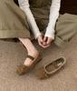2025 autumn and winter new flat-bottomed bow velvet Mary Jane shoes women's warm ballet shoes lamb wool single shoes