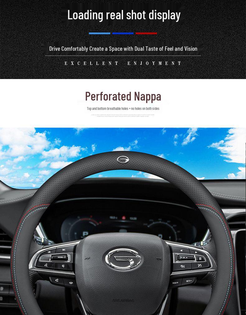 Genuine Leather Steering Wheel Cover for GAC Trumpchi: GS4, GS3, GA6, M6, M8, GS8, GS5, GA4, AION V/S, Me580