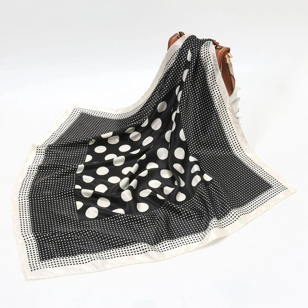 90cm Square Shawls Wraps Silk Scarves For Women Bandana Head Large Hijab Scarf Female Dot Print Headband Satin Neck Scarves
