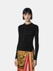 2026 Autumn Black Slim Ribbed Round Neck Half-Button Waist-Cinched Knit Cardigan