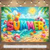 2D Summer Party Banner Background Featuring a Theme of Summer Beach and Seaside. With Bright and Vivid "summer" Colors.