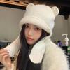 Windproof Women Scarf Winter Hat Solid Color Warm Knit Cap Cute Knitted Balaclava Hat  Women