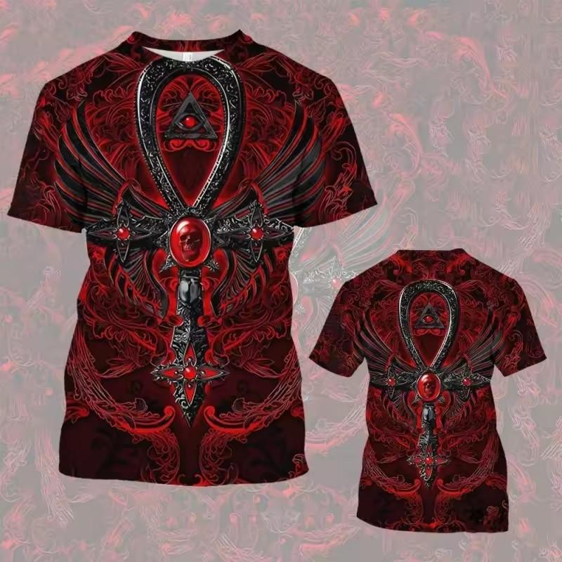 Colorful Cross Wings Pattern T Shirt Men Cool Skull 3D Printed Short Sleeve Tops Summer Casual Round Neck Loose Tee Shirts