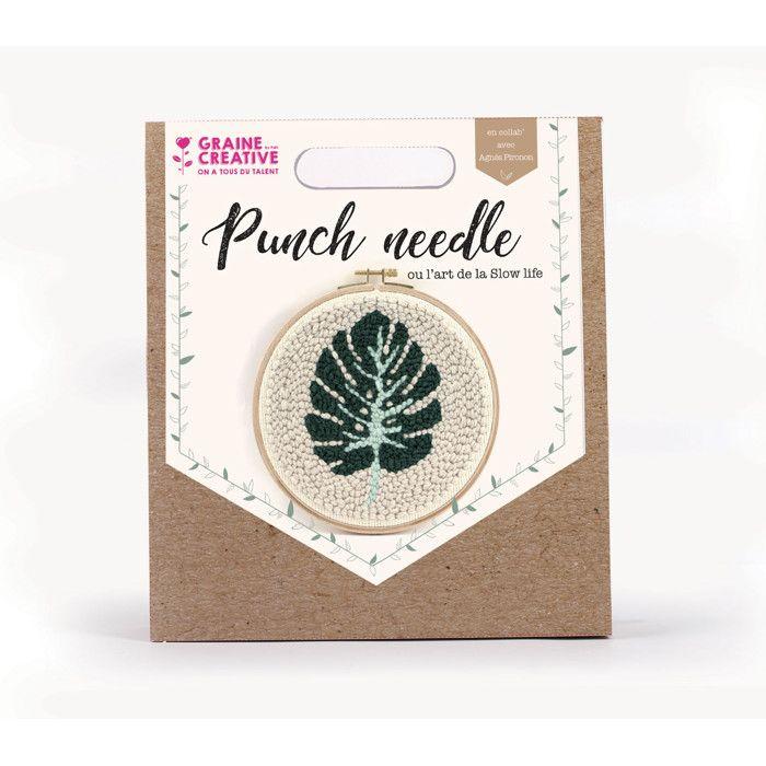 Coffret Punch needle - Feuille tropicale Ø 20 cm