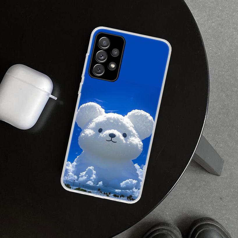 Sunny Clouds Teddy Bear Phone Case Cover for Samsung Galaxy A12 A22 A32 A52 A72 A02S A51 A50S A31 A20S A10S Note 20 Ultra 10 Plu