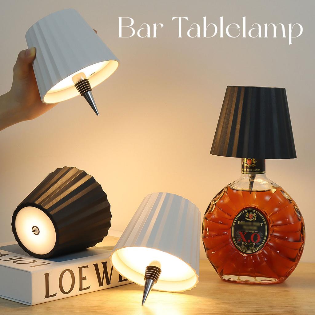 Pleated Lampshade LED Bottle Lamp Mobile Charging Dimmable Bar Restaurant Night Light Bottle Table Lamp Embedded Design