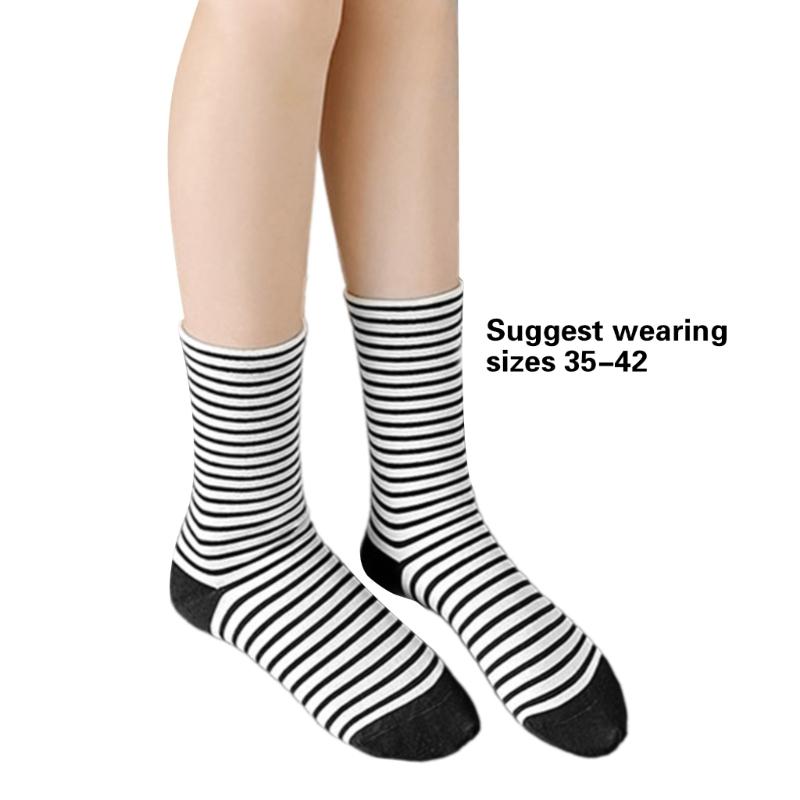 Womens Japanese Korean Cotton Middle Calf Socks Elegant College Style Casual Multicolored Striped Crew Socks Streetwear