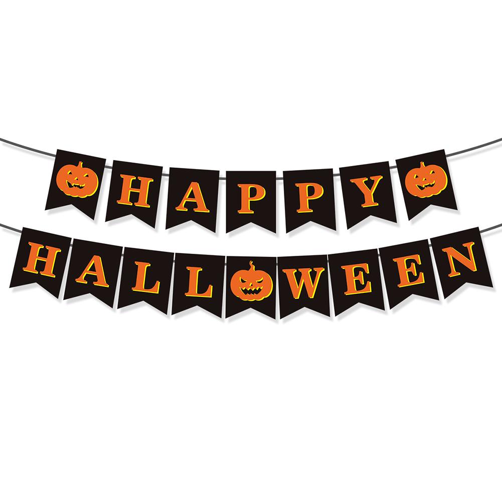 Happy Halloween Banner Ghost and Pumpkin Bunting Pennant Flag Photo Home Porch Atmosphere Party Decor Supplies