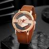 Fashionable and Minimalist Men's Leather Watch Strap Personalized Hollow Perspective Glass Bottom Cover Quartz Watch