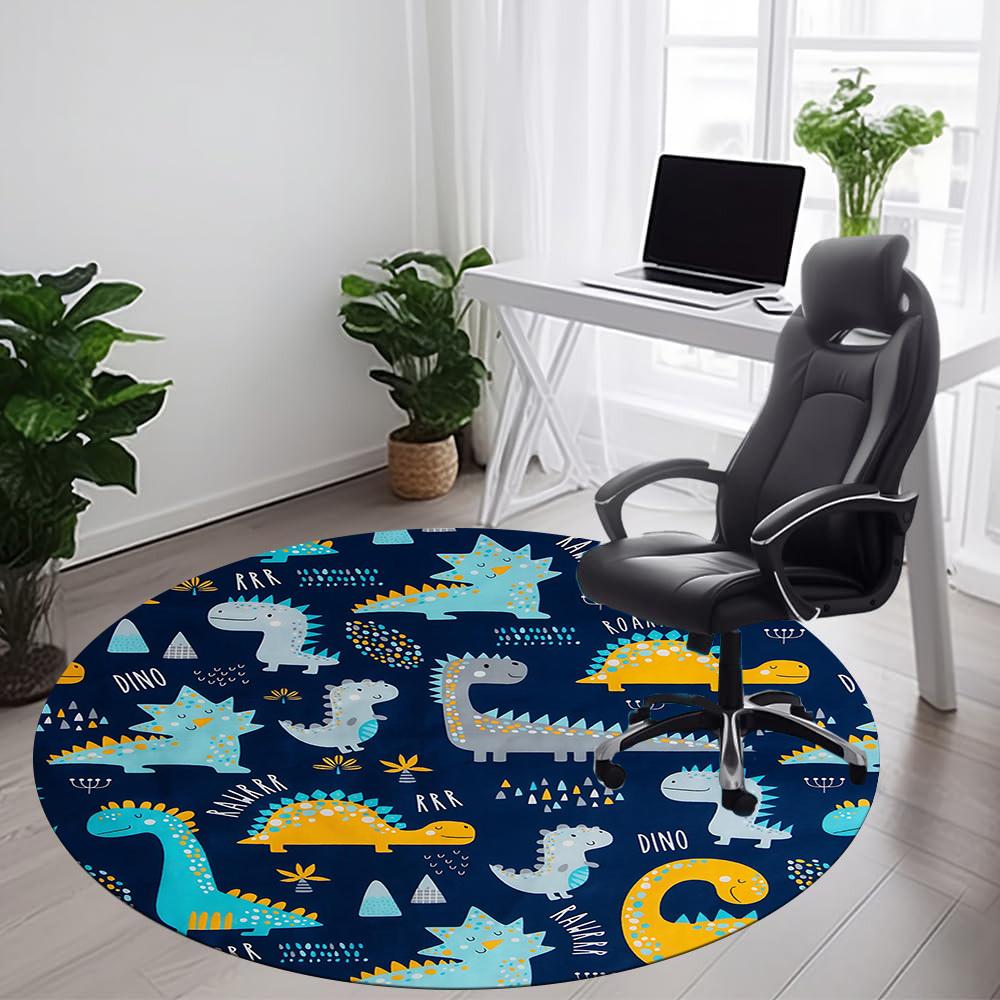 1PC Cartoon Dinosaur Office Round Area Rug, Mat Suitable For Office, Under Office Chairs Bedroom Living Room Home Decor, Room Deco