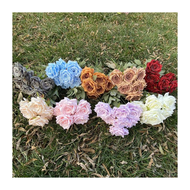 9-köpfiger Rosen-Kunstblumenstrauß für Hochzeitsdekoration, Home Staging, Foto-Requisiten