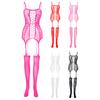 Women Sex Jumpsuit Hollow Out See-through Lace Fishnet Sleeveless High Elasticity Thin Skinny Off Shoulder Lady