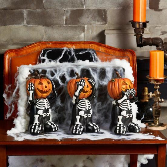 Halloween Decoration Skeleton Pumpkin Shape Statues Resin Gothic Decor Home Party Festival Skull Figurine