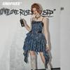 UNIFREE Celebrity Asymmetric Denim Cami Mini Dress