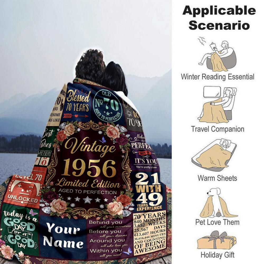 Vintage Anniversary Celebration Customize Your Name Blanket Soft Lightweight And Portable Suitable For All Seasons It'S Perfect For Picnics Sofas