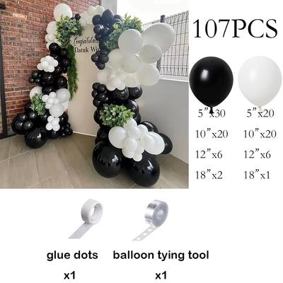 107 Piezas Globos Negros Boda Blanca Decoración Guirnalda de Globos Arco Kit Fiesta de Cumpleaños Baby Shower Boda Fiesta de Cumpleaños Decoración