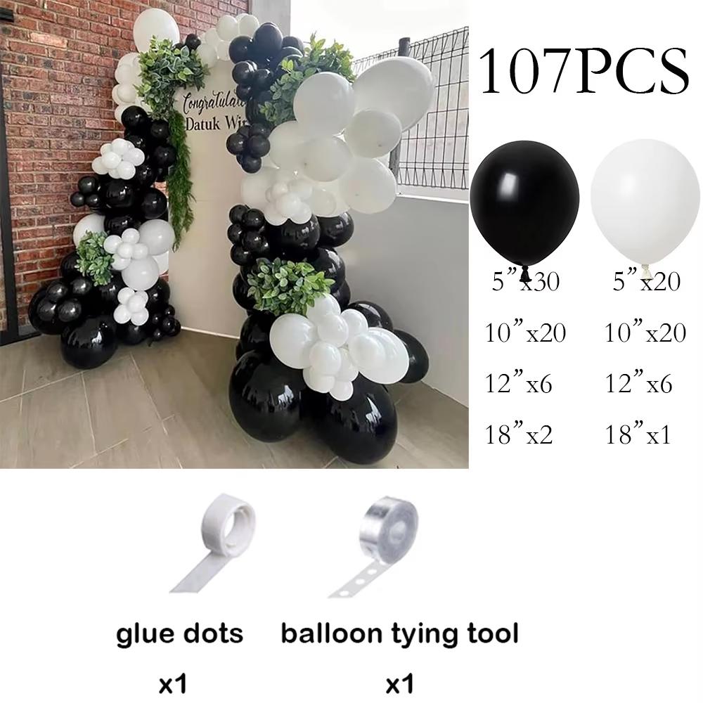 

107pcs Black Balloons Wedding White Decor Balloon Garland Arch Kit Birthday Party Baby Shower Wedding Birthday Party Decoration AS Picture